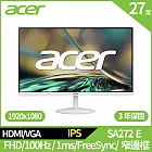 Acer SA272 E 27型抗閃螢幕(FHD,100Hz,HDMI,VGA,IPS)