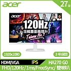 Acer HA270 G0 27型120Hz電腦螢幕(FHD,120Hz,1ms,HDMI,VGA,IPS)