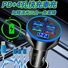 【加贈三合一流光線】PD快充車用四孔車充 五合一快充 滿足所有充電型號