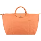 LONGCHAMP LE PLIAGE GREEN系列刺繡短把再生尼龍摺疊旅行袋(小) 橙