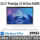 msi微星 Prestige 13 AI Evo A1MG-210TW 13.3吋商務筆電(Ultra 7 155H/32G/1T SSD/W11P/2 年保)