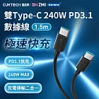 ZMI CUKTECH 酷態科 CTC615N 雙Type-C 240W PD3.1 E-Marker 晶片 快充電傳輸線 黑色 1.5M 快充線 充電線 傳輸線