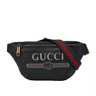 GUCCI 小牛皮 LOGO Print 紅綠織帶腰包(小)_展示品 (黑色)