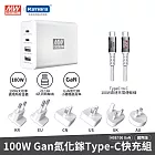 明緯 GaN 100W Type-C USB-A 共4孔輸出 氮化鎵快速充電器 6個多國轉換插頭 NGE100 氮化鎵快充 全球插頭 出國插頭 多插頭充電器 旅行必備