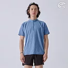 ADISI 男超透氣智能抑菌半門襟短袖野跑衣 AL2411083 (M-3XL)｜抗UV 透氣 快乾 抗菌 除臭 排汗衣 運動上衣 M 原力藍/巴黎灰