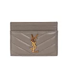 YSL 山形紋小羊皮金字Logo 卡片夾/名片夾 (灰棕色)