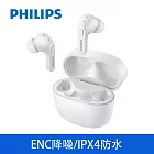 【Philips 飛利浦】藍牙5.2 防水IPX4 真無線藍牙耳機 (TAT2206)  白色