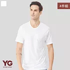 【YG 天鵝內衣】4件組輕著感透氣羅紋圓領短袖(吸濕排汗-男內衣) M 白色