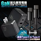 VOORCA精裝1C+1A孔35W氮化鎵充電器(黑)+倍思 鎢金100W Type-C to Type-C 快充線-100cm iphone16/15系列