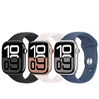 Apple Watch Series 10 (GPS+行動網路版) 42mm鋁金屬錶殼搭配運動型錶帶-S/M 曜石黑/黑