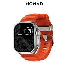 美國NOMAD Apple Watch專用硬悍FKM橡膠錶帶-49/46/45/44/42mm- 	燄橘紅-銀扣