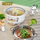 SNOOPY 史努比 吃貨系列 S22雙層防燙不沾電湯鍋3L 白木紋 + M2209蒸籠 x1