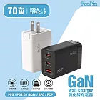 【KooPin】GaN氮化鎵70W 手機平板筆電快速充電器(2C1A) 經典黑