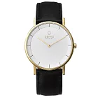 OBAKU 纖薄哲學二針時尚腕錶-黑帶金框白-皮帶