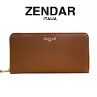 【ZENDAR】限量1折 頂級小牛皮防刮十字紋拉鍊皮夾 貝兒系列 全新專櫃展示品 (琥珀色)