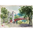 【玲廊滿藝】鄭素雲-烏山頭水庫的吊橋景色，16K水彩速寫19x27cm