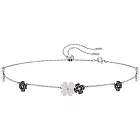 SWAROVSKI 黑白花朵水晶項鍊-銀色