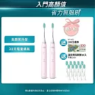 【Philips飛利浦】買音波震動/電動牙刷-小羽刷 粉HX2421/04雙入組(附HX2025/02刷頭10支)  加碼送100元禮券