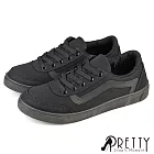 【Pretty】男 帆布鞋 休閒鞋 板鞋 綁帶 台灣製 JP25.5 全黑
