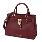 MICHAEL KORS 素面皮革鎖頭造型手提/肩背兩用包 酒紅