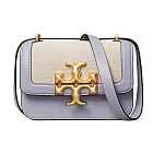 Tory burch 復古拼接皮革翻蓋斜背包-卡其滾藍邊
