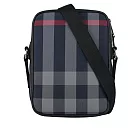 BURBERRY Paddy 格紋帆布及牛皮直式斜背包 (海軍藍/灰色)