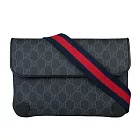 GUCCI GG Supreme 帆布藍紅織帶腰包/胸口包_展示品 (黑色)