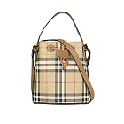 BURBERRY 格紋帆布及皮革迷你水桶包 (經典米色/石楠木棕)