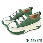 【GREEN PHOENIX】女 休閒鞋 懶人鞋 真皮 顯瘦 經典 輕量 厚底 鬆糕 免綁鞋帶 JP22.5 綠色