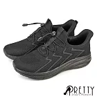【Pretty】女 運動鞋 休閒鞋 健走鞋 厚底 輕量 彈力束帶 EU36 黑色