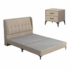 IDEA-米森質感貓抓皮5尺標準雙人床架三件組(床頭片+床底+床頭櫃) 卡其色款