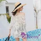 【Decoy】鏤空蕾絲 七分袖百搭透膚罩衫外套/白