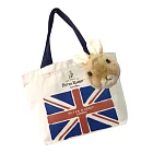 七月限定~【PETER RABBIT 比得兔】兔頭絨毛零錢包+英國國旗帆布購物袋(小)