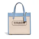 COACH 拼接皮革手提小托特包-米白藍邊