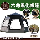 【野一夏】六角自動速開黑化帳篷｜加大空間×防水牛津布×一鍵開收×通風防蚊×贈收納袋