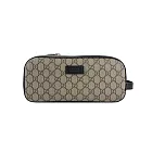 GUCCI GG Supreme 帆布及皮革雙拉鍊手拿包/洗漱包 (米色/黑色)