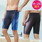 Heatwave熱浪 加大泳褲 七分馬褲型黑藍流線(M-2XL)362 黑色-M
