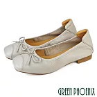 【GREEN PHOENIX】女 娃娃鞋 低跟包鞋 便鞋 全真皮 小方頭 通勤 OL 上班 EU35 灰色
