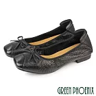 【GREEN PHOENIX】女 娃娃鞋 低跟包鞋 便鞋 全真皮 小方頭 通勤 OL 上班 EU35 黑色