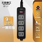 【太星電工】 一開四插延長線/2P 15A 9尺 總開關 過載保護 OEA41209 黑色