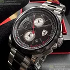 FERRARI法拉利精品錶,編號：FE00098,48mm圓形黑精鋼錶殼黑色錶盤精鋼銀黑相間錶帶