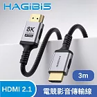 HAGiBiS 海備思HDMI 2.1版 8K/4K 60Hz/240Hz 電競影音傳輸線 3M 黑色