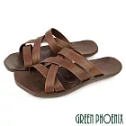【GREEN PHOENIX】男 拖鞋 平底拖鞋 真皮 交叉 手工 室內 室外 EU39 咖啡色