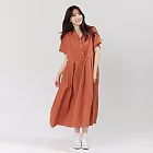 好我_Nicole有領短袖箱褶洋裝 FREE 磚紅