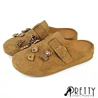 【Pretty】女 懶人拖鞋 半拖鞋 包頭拖鞋 穆勒鞋 前包後空鞋 仿麂皮 JP24.5 卡其色