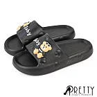 【Pretty】女 拖鞋 防水拖鞋 居家拖鞋 厚底 輕量 一字寬帶 EU36 黑色
