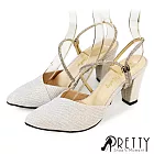 【Pretty】女 高跟鞋 涼鞋 金蔥 水鑽 尖頭 宴會 台灣製 JP22.5 銀色