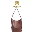 【ZENDAR】台灣總代理 限量1折 頂級小牛皮水桶包肩背包 戴娜系列 全新專櫃展示品 琥珀色