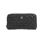 CHANEL CC Logo 小羊皮ㄇ形拉鍊長夾_展示品 (黑色)