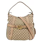 GUCCI 金色GG Logo 緹花布及皮革肩背/斜背包_展示品 (卡其/粉膚)